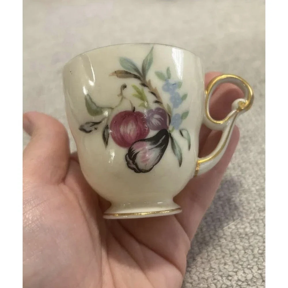 Vintage UCAGCO Ivory Occupied Japan Demitasse Cup Saucer Hand Painted Gold Trim